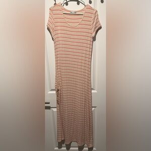 Pink and White Striped Midi Dress
